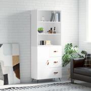 vidaXL Highboard høyglans hvit 69,5x34x180 cm konstruert tre