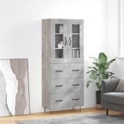 vidaXL Highboard betonggrå 69,5x34x180 cm konstruert tre