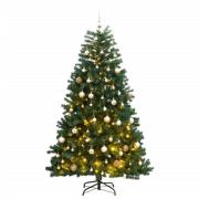 vidaXL Kunstig hengslet juletre med 300 LED og kulesett 210 cm