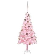 vidaXL Forhåndsbelyst kunstig juletre med kulesett rosa 180 cm PVC