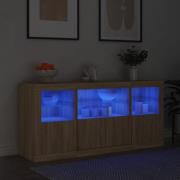 vidaXL Skjenk med LED-lys sonoma eik 142,5x37x67 cm