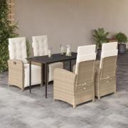 vidaXL Hagespisegruppe med puter 5 deler polyrotting beige