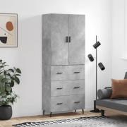 vidaXL Highboard betonggrå 69,5x34x180 cm konstruert tre