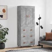 vidaXL Highboard betonggrå 69,5x34x180 cm konstruert tre