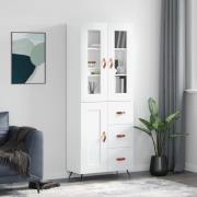 vidaXL Highboard høyglans hvit 69,5x34x180 cm konstruert tre