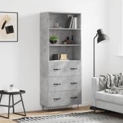 vidaXL Highboard betonggrå 69,5x34x180 cm konstruert tre