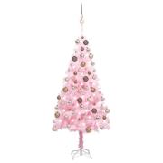 vidaXL Forhåndsbelyst kunstig juletre med kulesett rosa 120 cm PVC