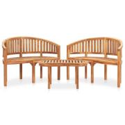 vidaXL Bananformet hagesofagruppe 3 deler heltre teak