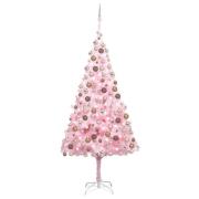 vidaXL Forhåndsbelyst kunstig juletre med kulesett rosa 210 cm PVC