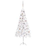 vidaXL Kunstig hjørnejuletre med LED og kulesett hvit 240 cm PVC