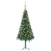 vidaXL Kunstig hjørnejuletre med LED og kulesett grønn 150 cm PVC