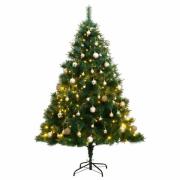 vidaXL Kunstig hengslet juletre med 300 LED og kulesett 180 cm