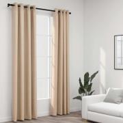 vidaXL Lystette gardiner maljer og lin-design 2 stk beige 140x225 cm