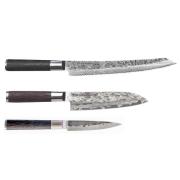 Satake Kuro knivsett 3 deler (brødkniv, petty, santoku)