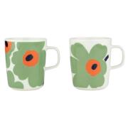 Marimekko Unikko kopp  2,5 dl 2 stk, hvit/sage/orange