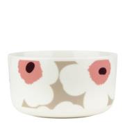 Marimekko - Oiva Unikko skål 50 cl hvit/vinrød