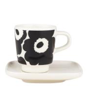 Marimekko - Oiva Unikko espressokopp 5 cl med fat svart/hvit