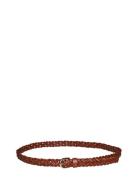 Pcavery Leather Braided Slim Belt Noos Belte Brown Pieces