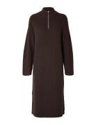 Slfkamma Half Zip Ls Knit Dress Camp Maxikjole Festkjole Brown Selecte...