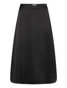 Objsateen Mw Midi Skirt Div Knelangt Skjørt Black Object