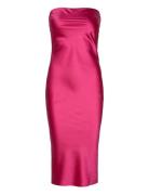 Satin Tube Midi Dress Knelang Kjole Pink Gina Tricot