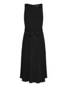 Belted Crepe Sleeveless Dress Knelang Kjole Black Lauren Ralph Lauren