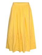 Embroidery Anglaise Midi Skirt Knelangt Skjørt Yellow Stella Nova