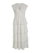 Vilillian V-Neck Plisse Ankle Dress/Dc Knelang Kjole White Vila