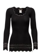 Silk T-Shirt W/ Lace Tops T-shirts & Tops Long-sleeved Black Rosemunde