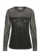 Cumelida Sequin T-Shirt Tops Blouses Long-sleeved Black Culture