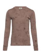 Top Merino Wool Aop Tops T-shirts Long-sleeved T-shirts Brown Lindex