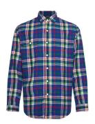 Classic Fit Plaid Flannel Workshirt Tops Shirts Casual Blue Polo Ralph...