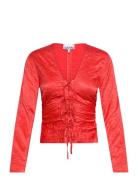 Crinkled Satin Tops Blouses Long-sleeved Red Ganni