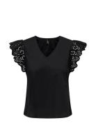 Onllou Life Emb S/S Frill Top Ptm Tops Blouses Short-sleeved Black ONL...