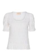 Crhenva O-Neck Blouse Tops Blouses Short-sleeved White Cream