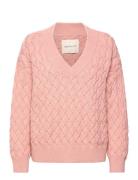 Textured Cotton V-Neck Tops Knitwear Jumpers Pink GANT