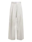 Shiny Viscose Tailored Wide Leg Bottoms Trousers Suitpants Cream Calvi...