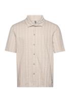 Hazy Jacquard Shirt S/S Tops Shirts Short-sleeved Beige Fat Moose