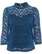 Crgila Lace Blouse With Lining Tops Blouses Long-sleeved Navy Cream