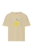 Printed Cotton-Blend T-Shirt Tops T-shirts Short-sleeved Yellow Mango