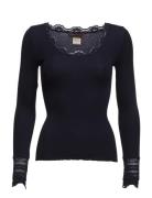 Rwbenita Ls O-Neck Lace T-Shirt Tops T-shirts & Tops Long-sleeved Blac...