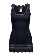 Silk Top W/ Lace Tops T-shirts & Tops Sleeveless Navy Rosemunde