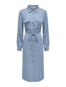 Onlcaro Ls Linen Shirt Dress Cc Pnt Knelang Kjole Blue ONLY