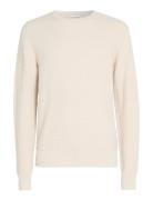 Waffle Structure Sweater Tops Knitwear Round Necks Beige Calvin Klein