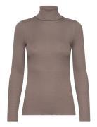 Silk T-Shirt W/ Roller Neck Tops Knitwear Turtleneck Beige Rosemunde