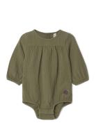 Olive Muslin Romper Bodies Long-sleeved Khaki Green Garbo&Friends