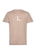 Distressed Monologo Tee Tops T-shirts Short-sleeved Beige Calvin Klein...