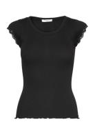 Short Sleeve Top W/ Lace Tops T-shirts & Tops Short-sleeved Black Rose...