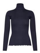 Silk T-Shirt W/ Roller Neck Tops Knitwear Turtleneck Navy Rosemunde