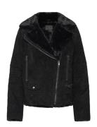 Awa Shearling Suede Biker Skinnjakke Skinnjakke Black Jofama